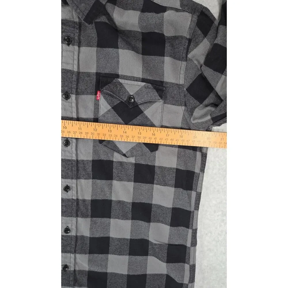 Levi's Men's Plaid Flannel Button Up Shirt Gray Black Buffalo Check Size S Small